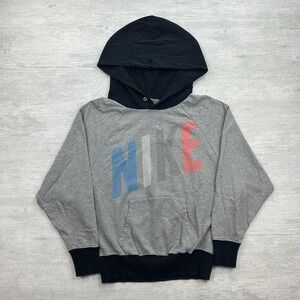 Vintage Nike Sweatshirt Adult Small Black Gray Two Tone Hoodie Block Letter